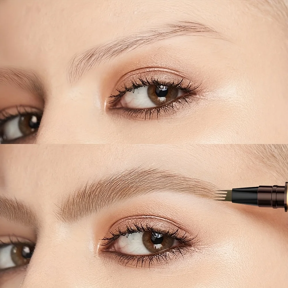 Waterdicht wenkbrauwpotlood, vierpunts gevorkd ontwerp, veegvast, langdurig, voor alle huidtypes, natuurlijke ogende wenkbrauwmake-up