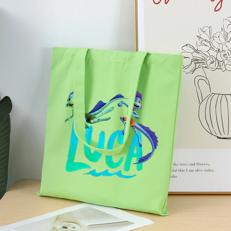 Bolso de compras de lona Disney Luca Alberto Sea Monster, bolso grande de hombro para mujer, bolso plegable de viaje informal reutilizable para ir al trabajo