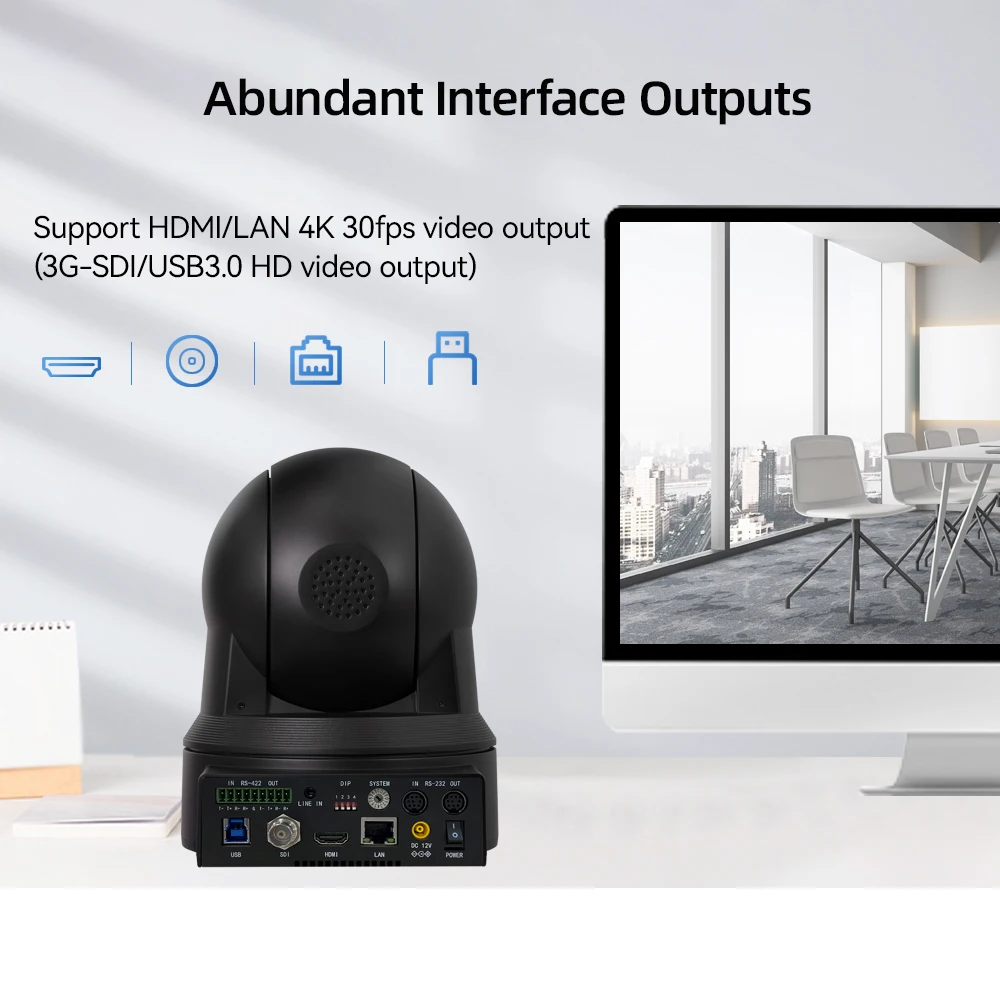 4K PTZ Conference Room Camera System AI Auto-Tracking 20x Zoom 4K PTZ Camera USB3.0 HDMI LAN Outputs For Church