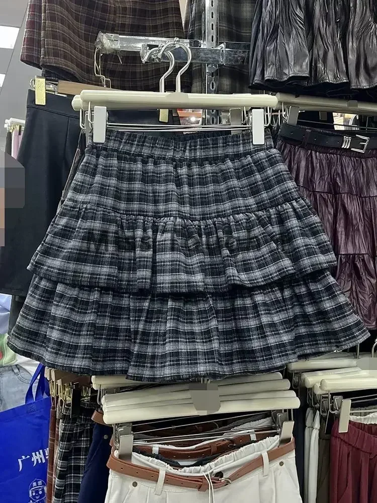 Japanes Cute Ruffled Plaid Skirt Punk Rock Subculture Cake Skirts Preppy Style Casual Summer Women Mini Skirts 2000s Clothes Y2k