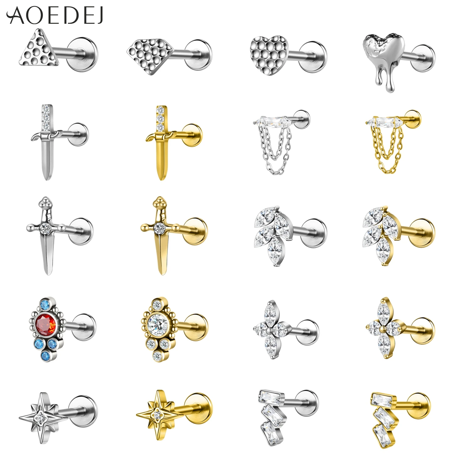 

AOEDEJ 1 Piece Titanium 16G Labret Lip Piercing CZ Crystal Lip Piercings Heart Leaf Shape Earrings Woman Helix Cartilage Jewelry