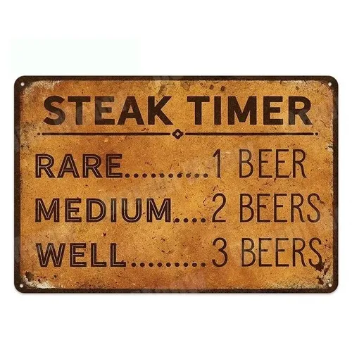 Letrero Metálico de Lata con Temporizador para Carne, Decoración de Pared para Cocina o Cuarto de Hombre