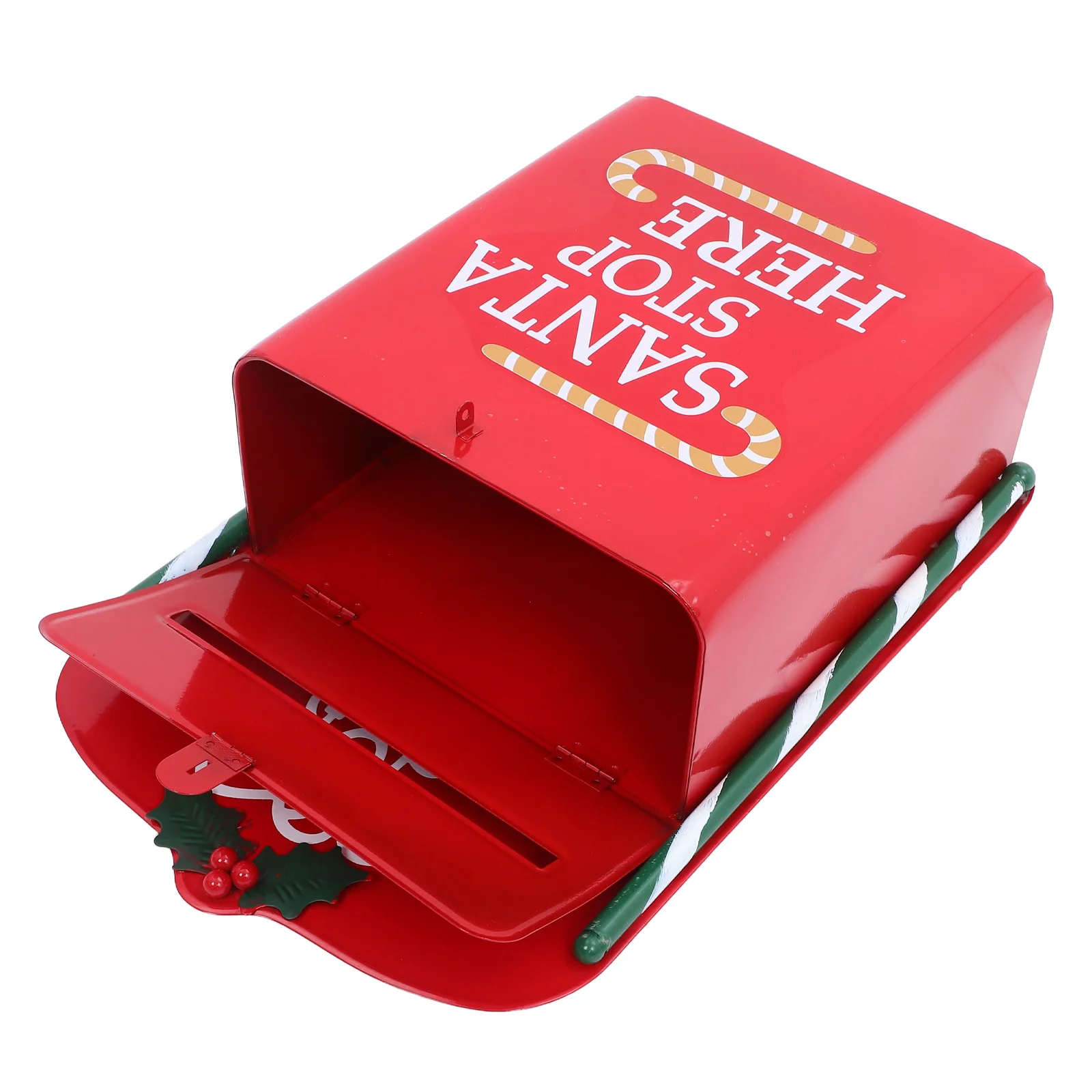 

Metal Santa Mailbox Wall-Mount Red Christmas Letter Box Vintage Hanging Post Box Santa Stop Here Christmas Outdoor Home Decor