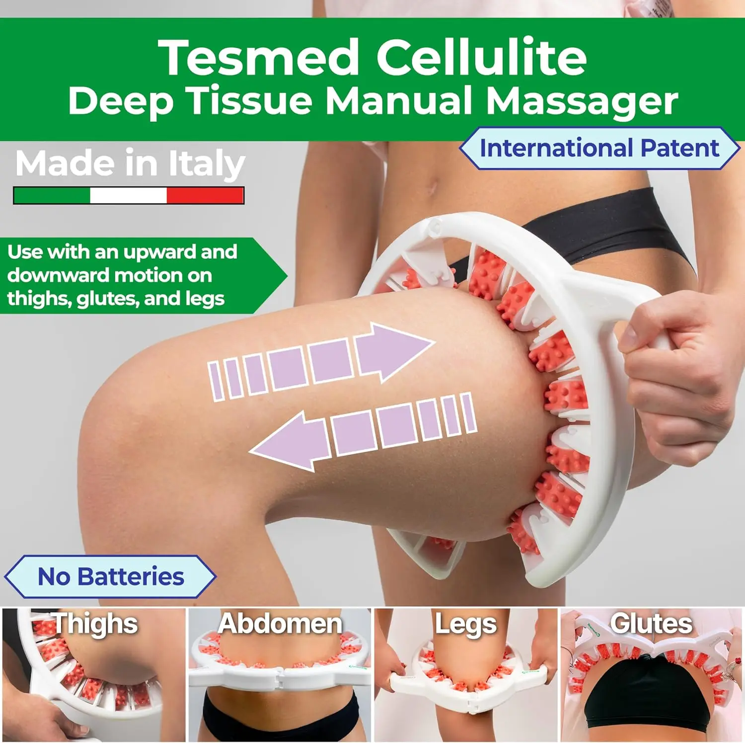 Cellulite Manual Massager Roller for Thighs and Buttocks ,and diverging roller technology for targeted anti-cellulite massage.