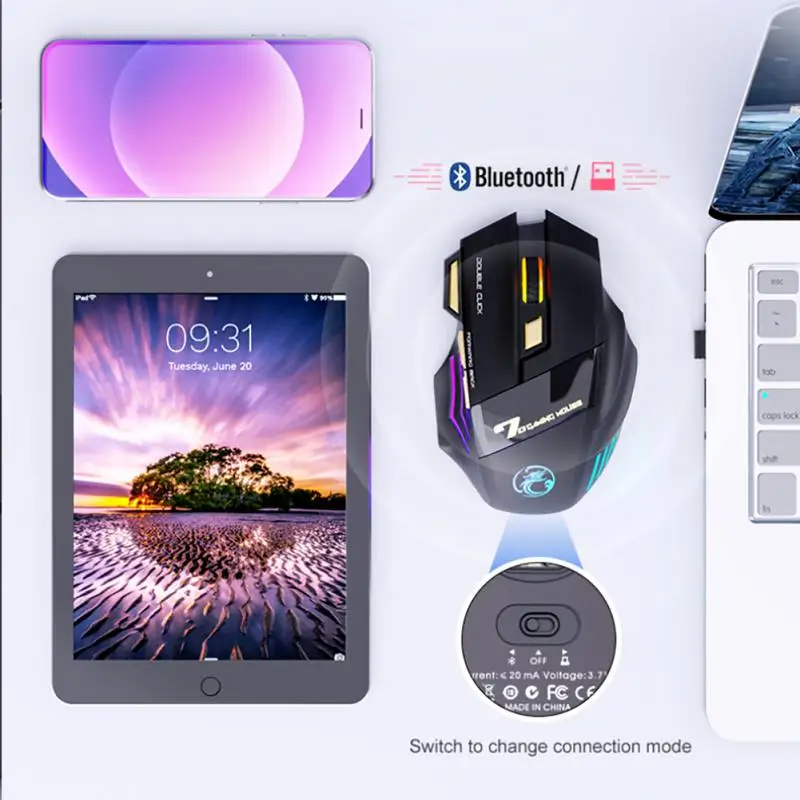 RYRA Wired Gaming Mouse USB Computer 2.4GHZ Mouse Gaming RGB Ergonomic Mouse 7 Button 3200DPI LED Silent Game Mice For PC Laptop