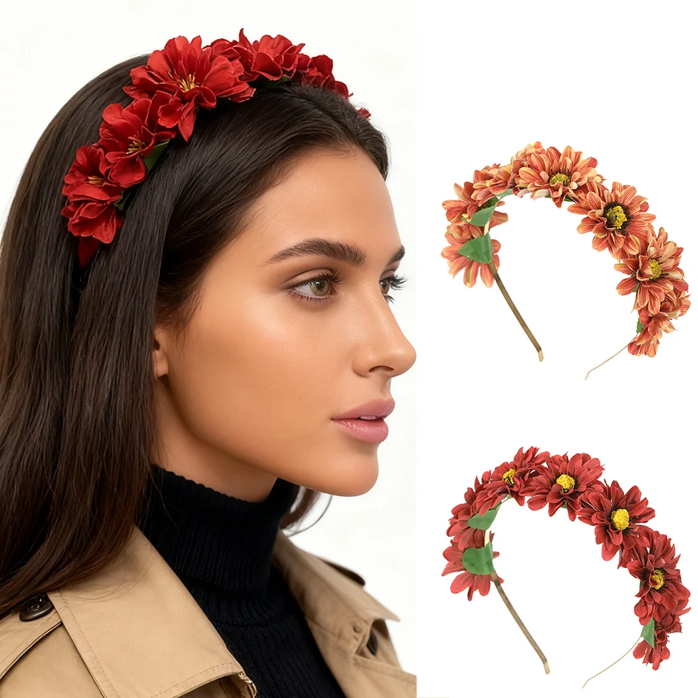 ที่คาดผมดอกไม้ผ้าประดิษฐ์แบบใหม่ ที่คาดผมดอกไม้สำหรับผู้หญิง ใช้ในชีวิตประจำวัน ถ่ายภาพแนวศิลปะ สไตล์โบฮีเมียน เครื่องประดับผม