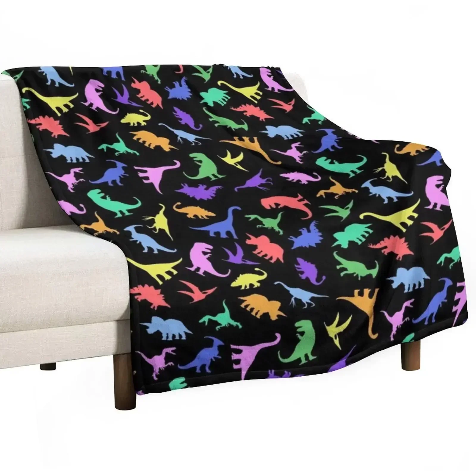 

Fun Dinosaur Pattern (Black Background) Throw Blanket Polar Cute Plaid Blankets