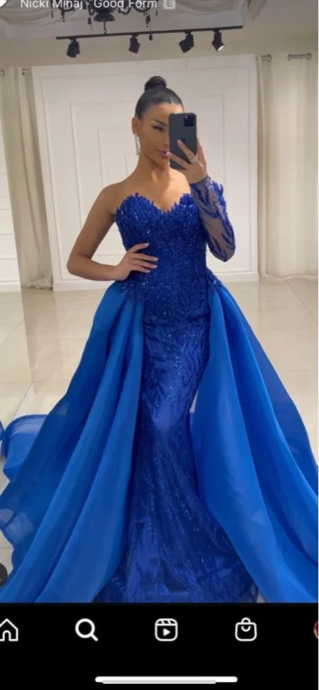 

Royal Blue Mermaid Prom Dresses Long Off the Shoulder Satin Slit Sexy Formal Evening Gowns Vestidos De Gala 2022 New