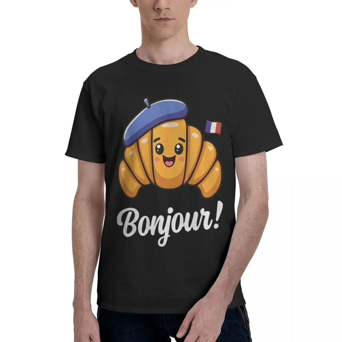 Croissant Bonjour Hat French Sports Championship Funny Graphic Tees Top quality Activity competition Eur Size