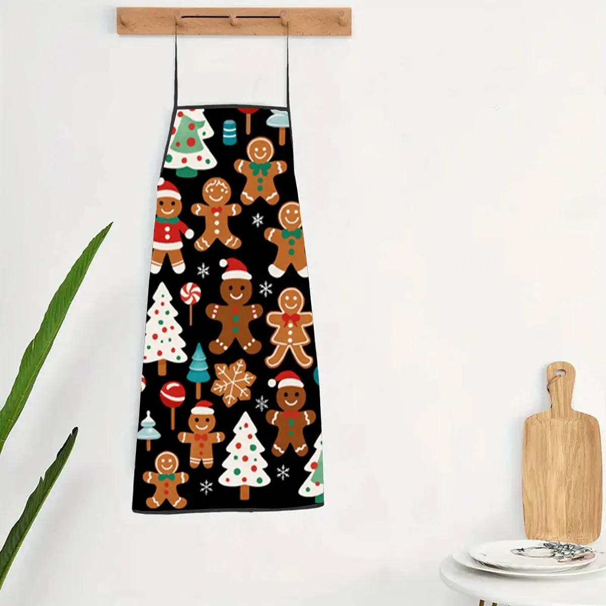 1pc Cute Christmas Gingerbread Men & Trees Aprons Cooking Accessories Travel Inspiration Design Suitable for Travel Enthusiasts.