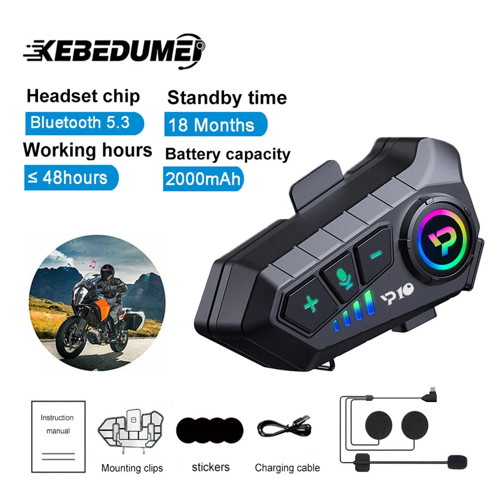 Bluetooth Motorcycle Helmet Headset 5.3 Wireless IPX6 Waterproof Noice Reduction Earphone 2000mah Long Standby Handsfree