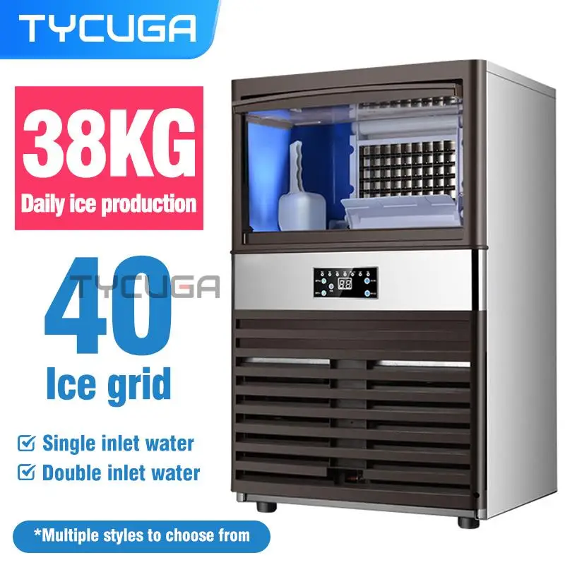 

110V/220V Ice Maker Commercial Milk-Tea Shop/Small Bar/Cafe Fully Automatic Large Ice Cube Machine 38kg/24H Ice Making Machine