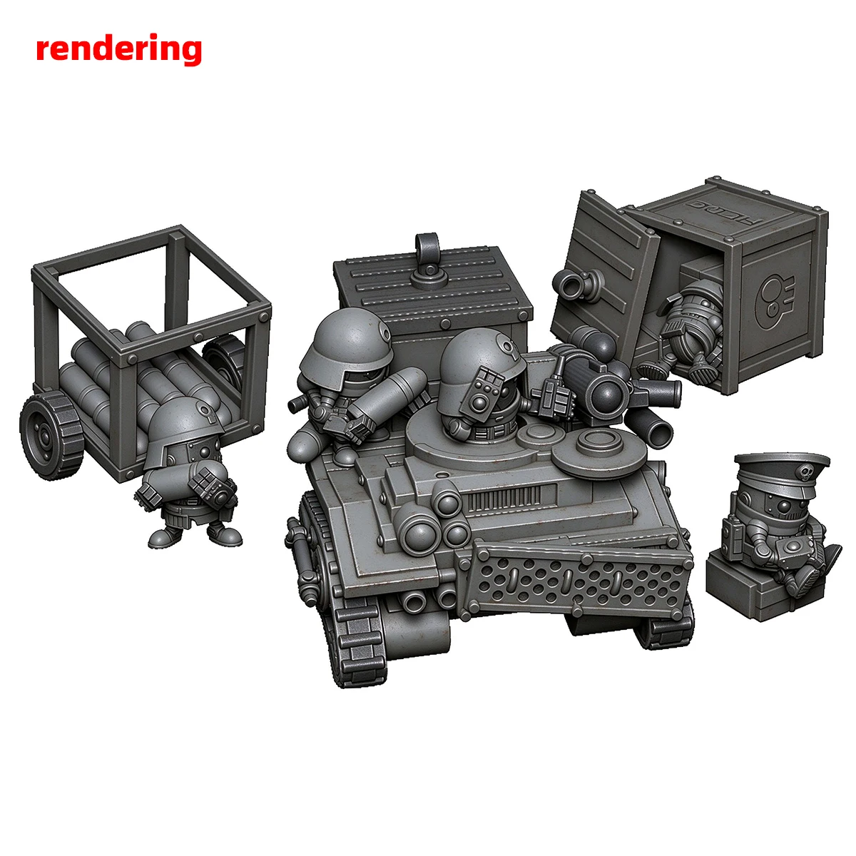Q-Version Maßstabsmodell-Set 3D-Harz Miniatur-Soldatenfiguren Diorama Unbemalte Sci-Fi-Cartoon-Zubehör LKW Panzer Infanterie DIY – Detail 9
