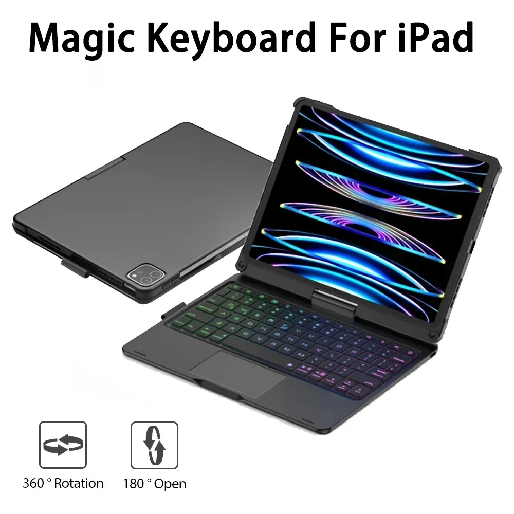 Backlit 360 Rotate Magic Keyboard Case For iPad Air11 13 2024 M2 Pro 11 12.9 10.5 10.2 7/8/9th10th ,iPad Cover For Air 4 5 Funda