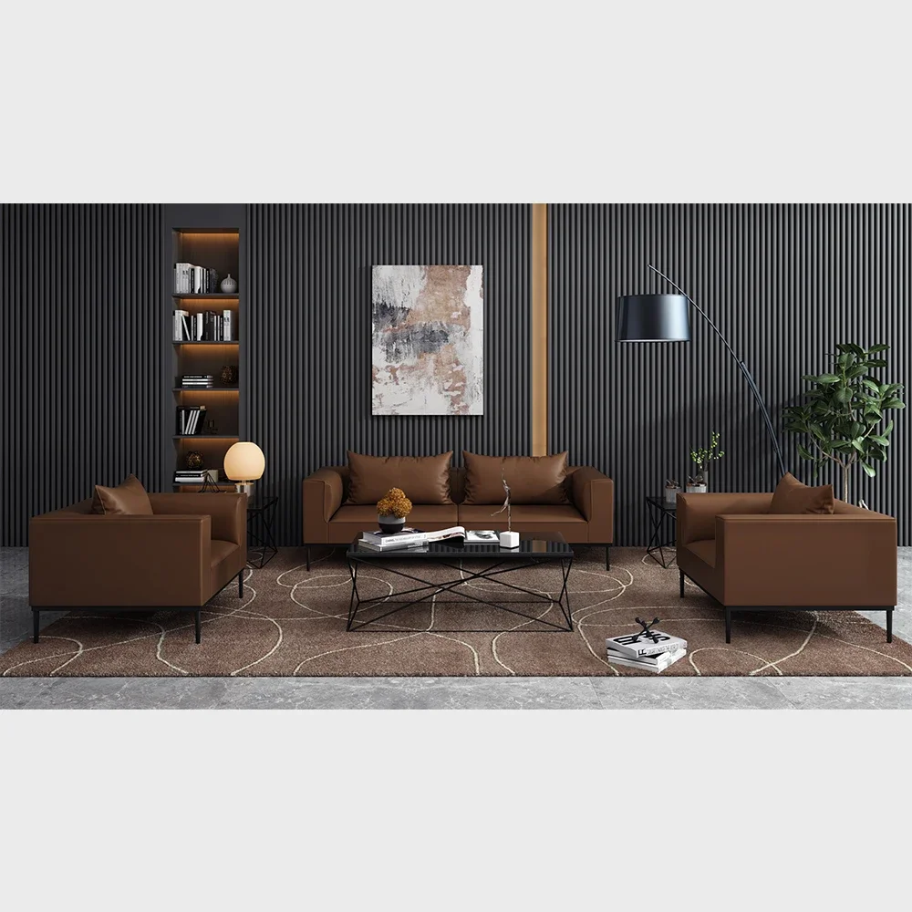 Customized 2019 Leather Office Sofa Set Office Sofa Modern Office Reception Sofa With Stainless Steel Frame