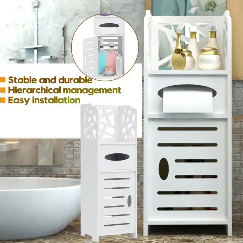 Bathroom Cabinet 60x18x22CM Bathroom Toilet Furniture Cabinet White Wood Board Cupboard Shelf Tissue Storage Rack Tool Durable