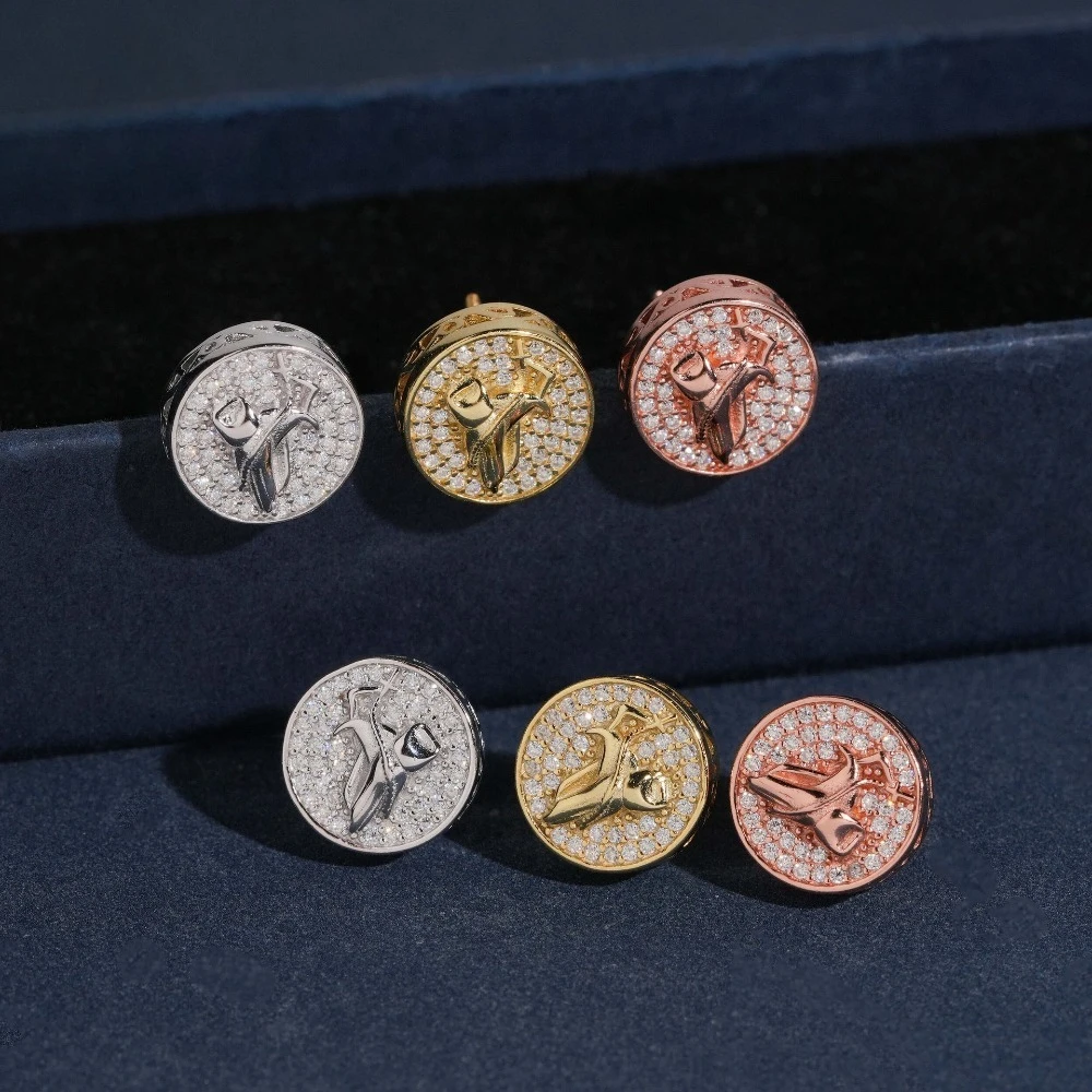 

Iced Out D Color Moissanite Hand Stud Earrings Screwback Hiphop Rock 925 Sterling Silver Diamond Earrings Pass Tester with Gra