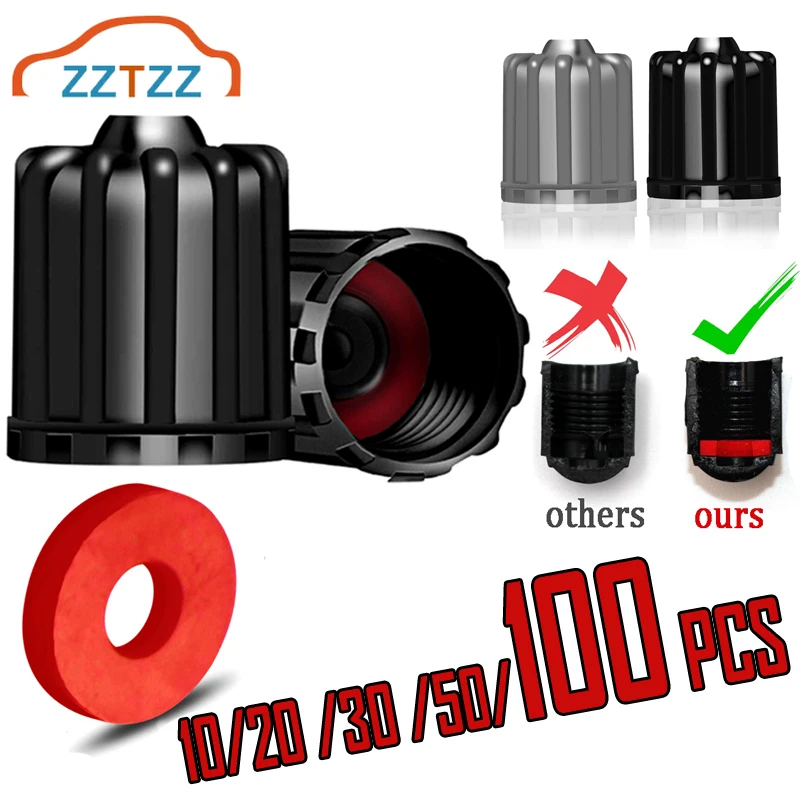 10/20/30/50/100Pcs TPMS Tire Valve Caps with Rubber Seal Plastic Wheel Caps Covers for TPMS Nipple Caps Car Tyre Accessories