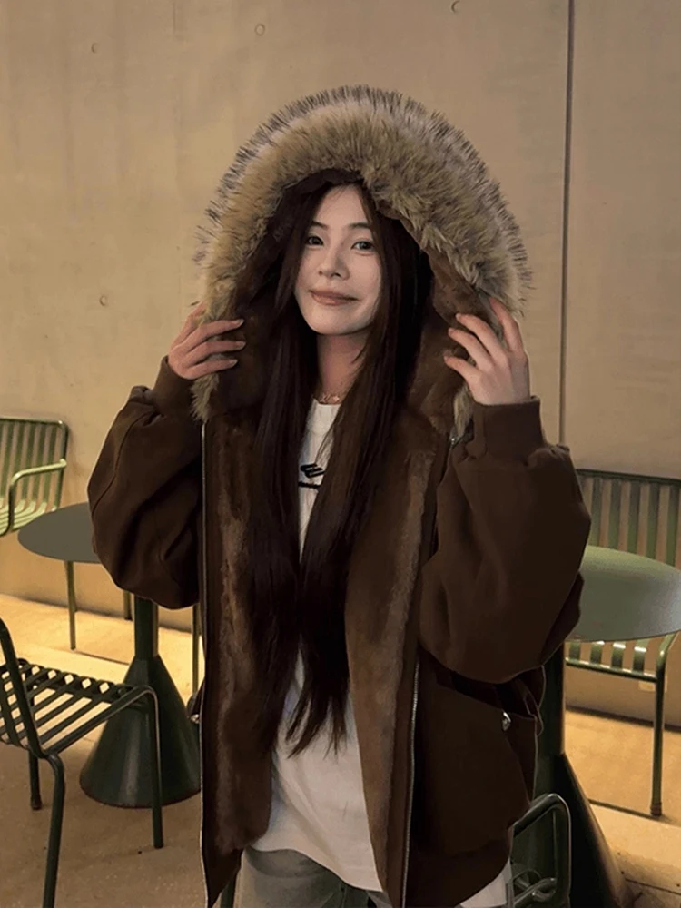 

Retro Fur Collar Mountain Hawk Hooded Jaet Cotton Coat Men Women Sle Winter Warm Thiened Fce Lined ex Coat