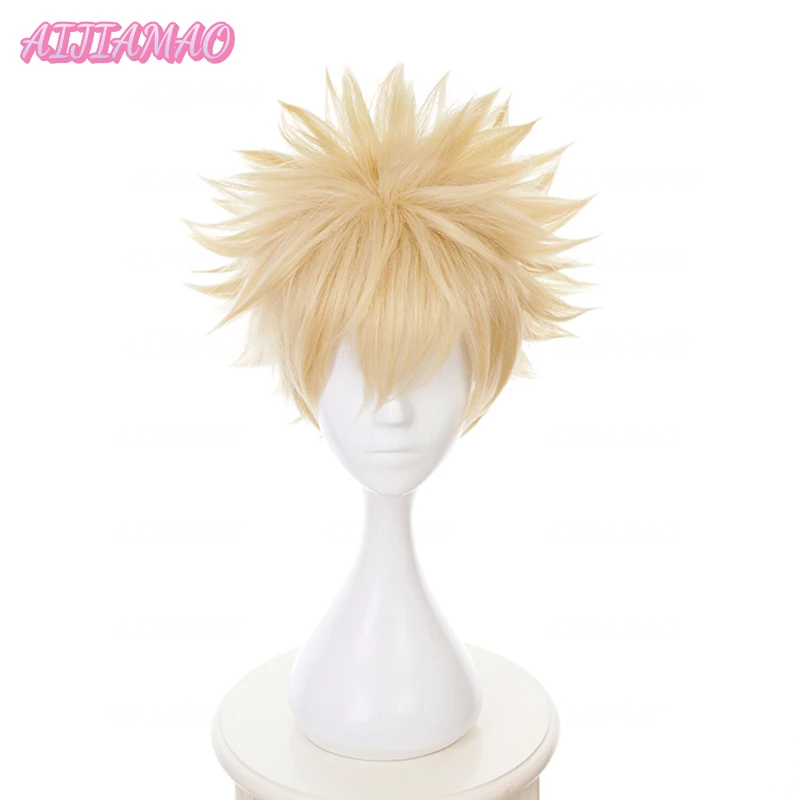 

Парик для косплея из аниме Баку без героев Bakugou Katsuki Bakugo, термостойкие короткие льняные светлые волосы для косплея, с шапочкой