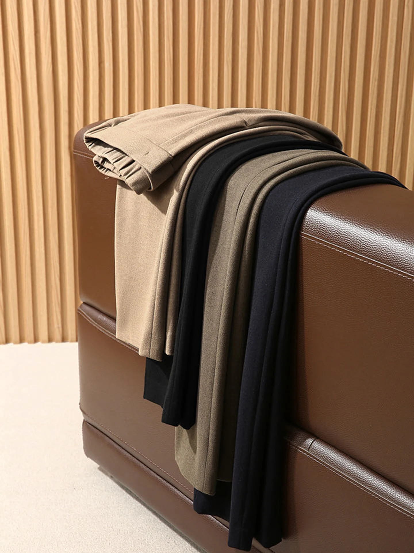 Men's Business Casual Straight Leg Long Pants Autumn Winter Polyester Viscose Acetate Wool Silk Straight Cut Comfortable