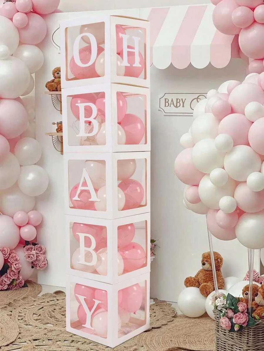 5pc White Balloon Box With 2 Set  A-Z 52 Letters, Decoration For Bridal Wedding Shower, Gender Reveal And Garden Party Birthday