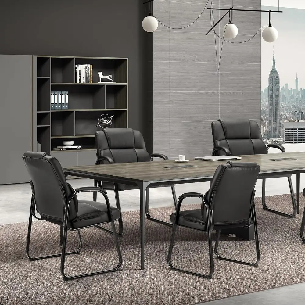 

4-Piece Black Waiting Room Chairs, Stationary with Padded Arms and Swivel Base, Ideal for Conference, Lobby, Home Office, and El