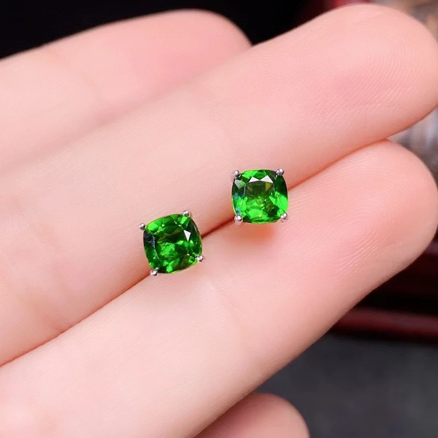 

Total 1ct Natural Chrome Diopside Earrings for Woman Allergy Free 925 Silver Diopside Stud Earrings with 3 Layer 18K Gold Plated