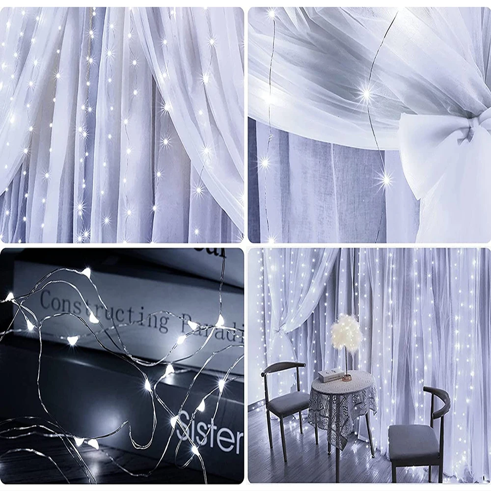 LED Curtain Lights Bedroom Lights 3*3M USB Fairy String 8 Mode Remote Garland Wedding Home Bedroom Decoration Lighting