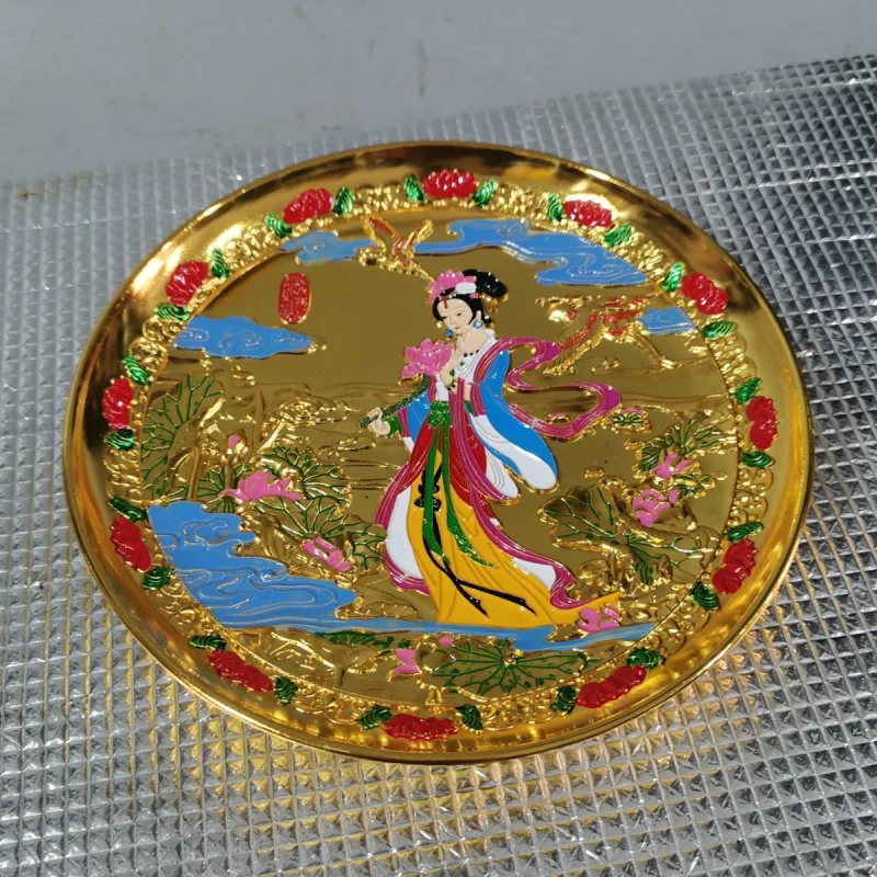 Antique Qing Dynasty Kangxi Year Painted Fairy Gilded Plate Retro Home Decor Craft Desktop Ornament