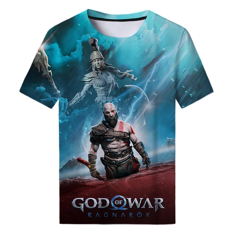 Summer God of War Ragnarok T-shirt Game Round Neck 3D Printed Street Clothing Men's and Women's Casual Fashion Oversized T-shirt