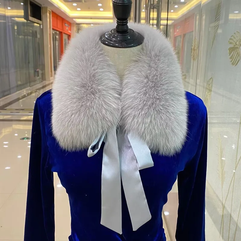 Genuine Fox Fur Collar Winter Warm Women Short Scarf Shawl Fashion Fur Neck Warmer Hood Fur Trims Decor Collar For Parka Coat