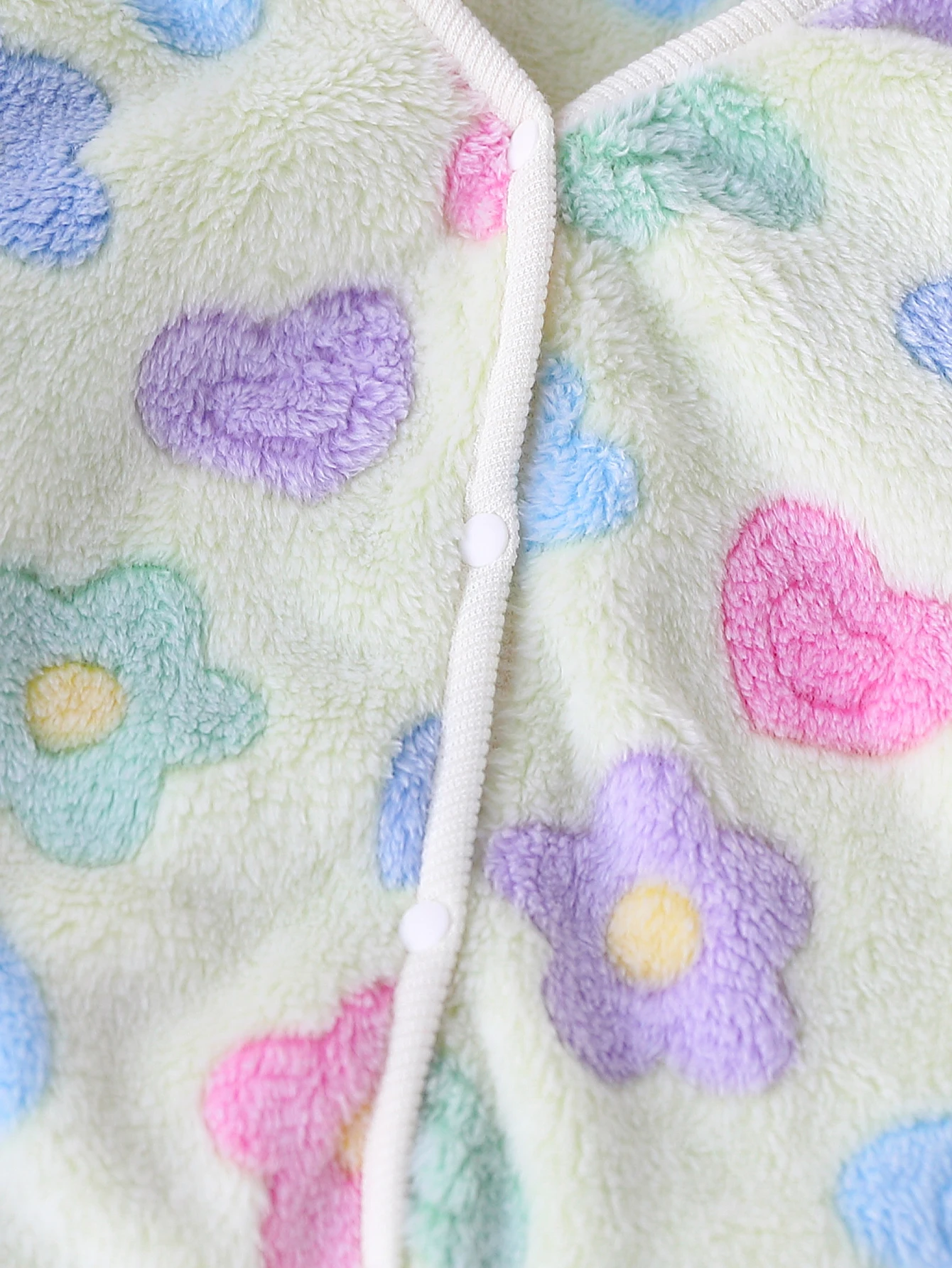 Baby-Mädchen Herbst-Winter-Plüschjacke, Niedliche Lässige Bunte Blumen-Design Vorne Offene Knopfleiste Langarm-Jacke für Kleinkinder – Detail 3