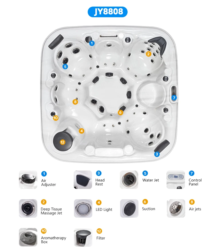 8 Person Hot Tub, 2130x2130x880mm Acrylic Outdoor Whirlpool Spa, Hydromassage Spa with High Density Foam, for Garden and Hotel
