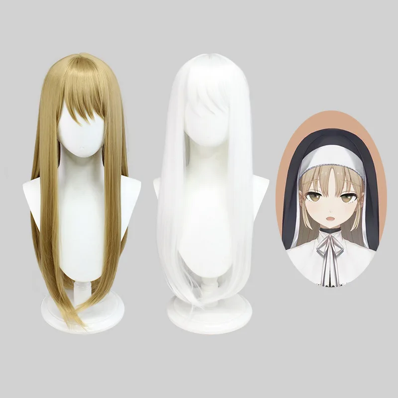 تشوبي نون شعر مستعار تأثيري براون مثير راهبة موحدة تأثيري حلي نون شعر مستعار الأبيض #4