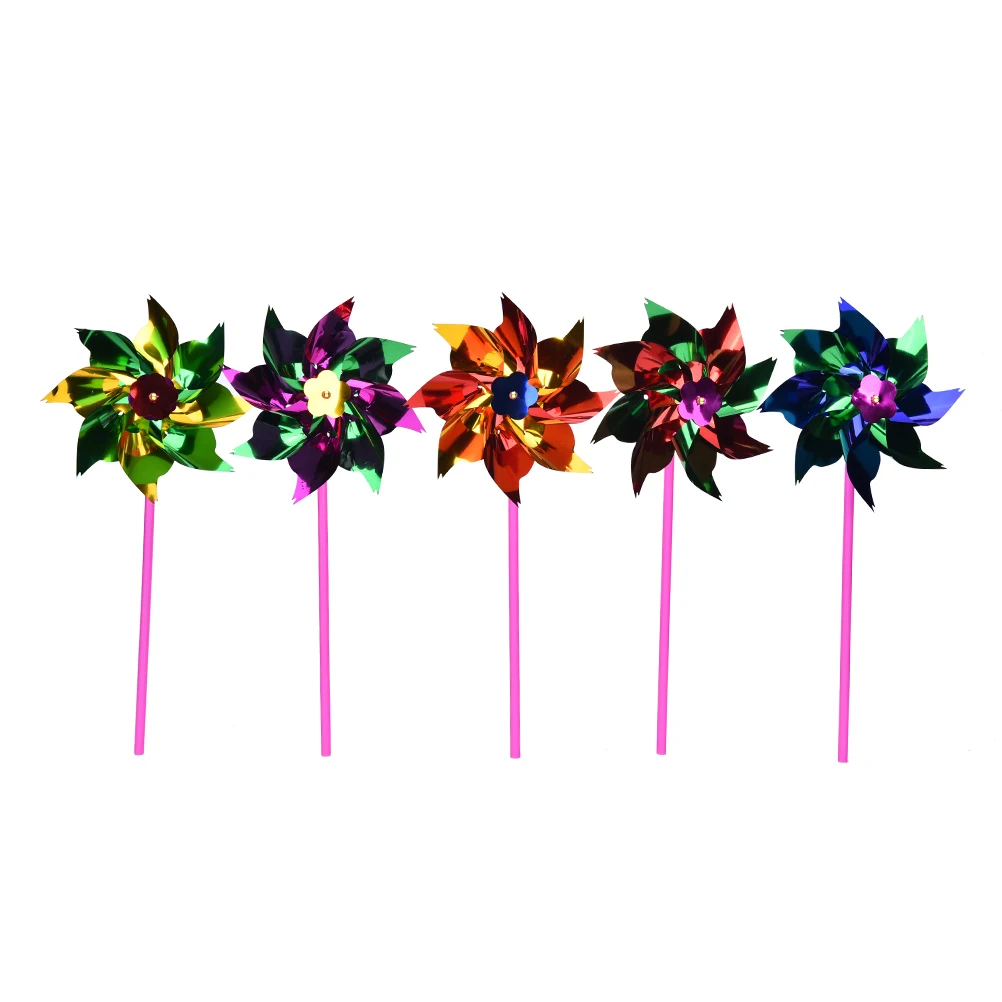 5pcs/set Plastic Thin Windmill Toy Spinner Pinwheel Whirl Self-assembly Flower Windmill Toy Yard Decor Outdoor Toy Color Random