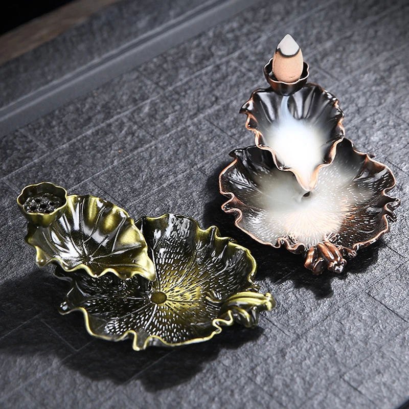 Leaf Tower Incense Zinc Alloy Burner Fragrance Holder Backflow Censer Creative Aromatherapy Smoke Reflux Incense Stick Incense