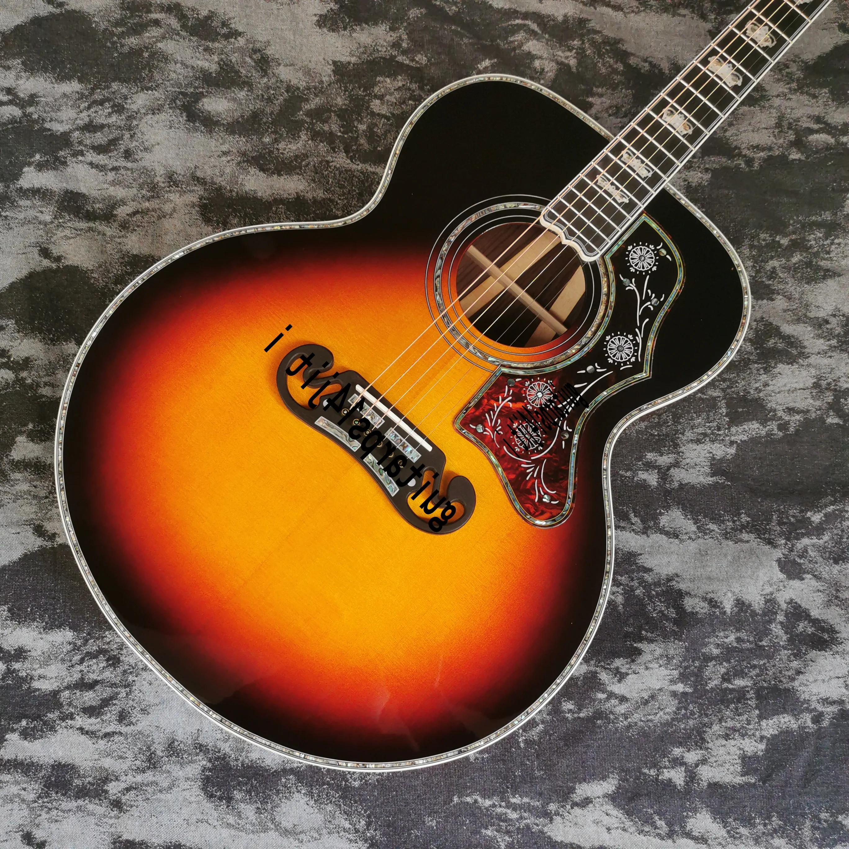 43 inch J200 series all solid wood limited edition handmade glossy painted abalone inlaid acoustic wood guitar