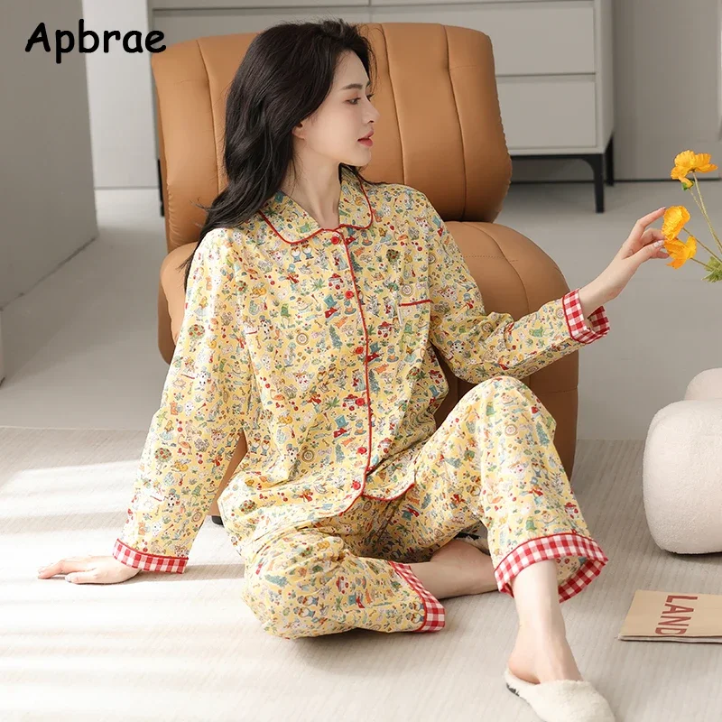 New Pajamas Autumn Winter Faux Cotton Sleepwear Long Sleeves Cardigan Pijamas Lapel Women Pyjamas Strawberry Print Loungewear