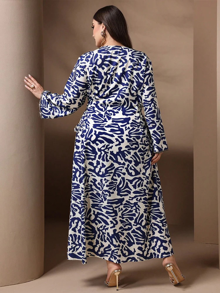 TOLEEN Vrouwen Plus Size Maxi Jurken Modieuze Moslim Print Losse Arabische Jurk Elegante Met Diamanten Ingelegde Banket Ramadan Gewaad
