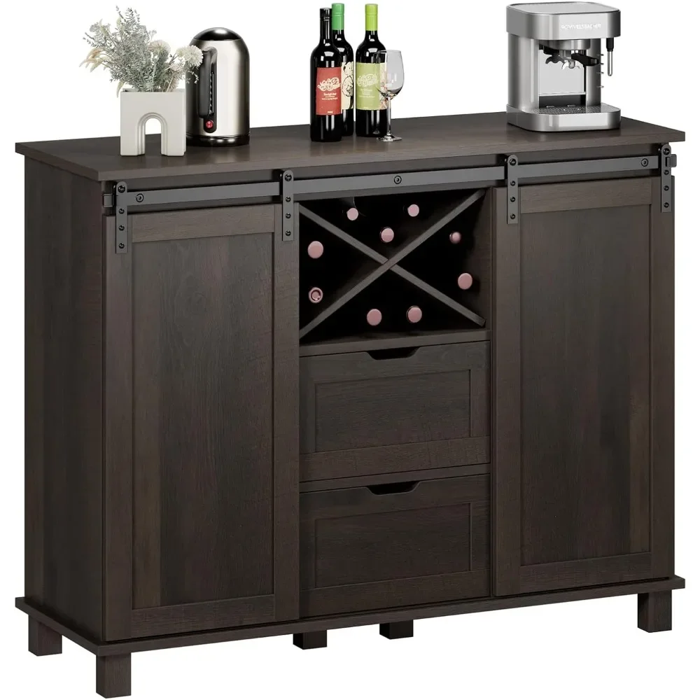 

Farmhouse Buffet Sideboard, Coffee Bar Cabinet with Storage, Liquor Wine Cabinet with Sliding Barn Doors