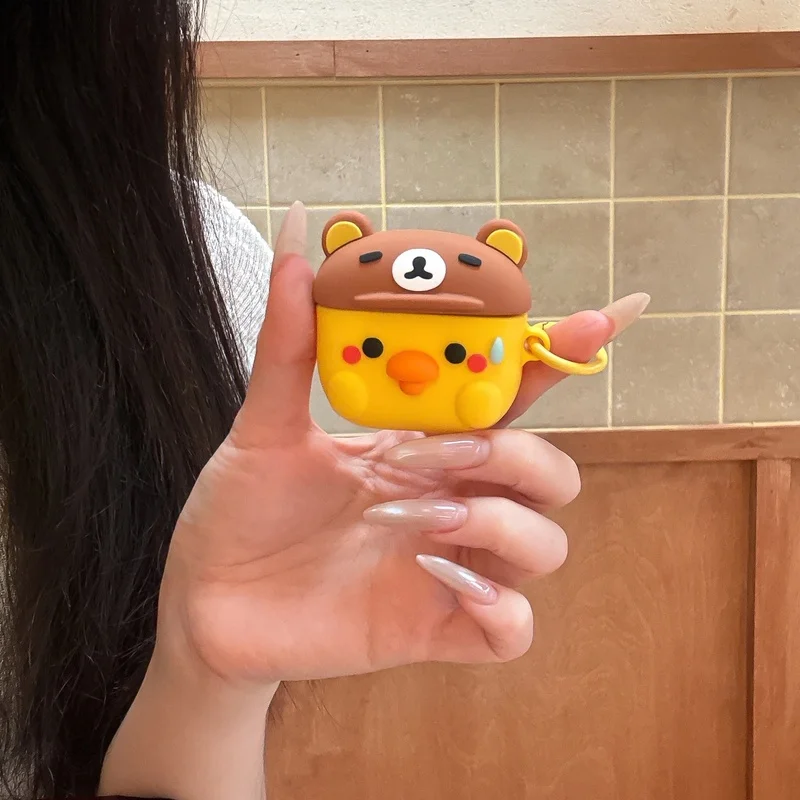 Kawaii 3D Cartoon Bear Chick Earphone Case For Airpods 4 Pro 2 Pro 3 Cover Fashion Soft TPU Headphone Cover