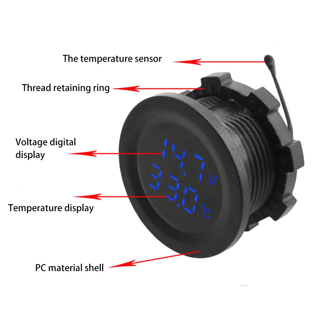 Real Time Battery Voltage Monitor Round Panel Voltmeter for Car Motorcycle Temperature 12V24V Waterproof and Reliable