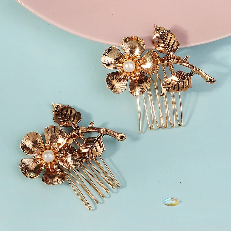 Neueste Gold handgemachte Perle Blume Haarkamm schöne Strass Haarspange Braut Kopfschmuck Hochzeit Zubehör – Detail 15
