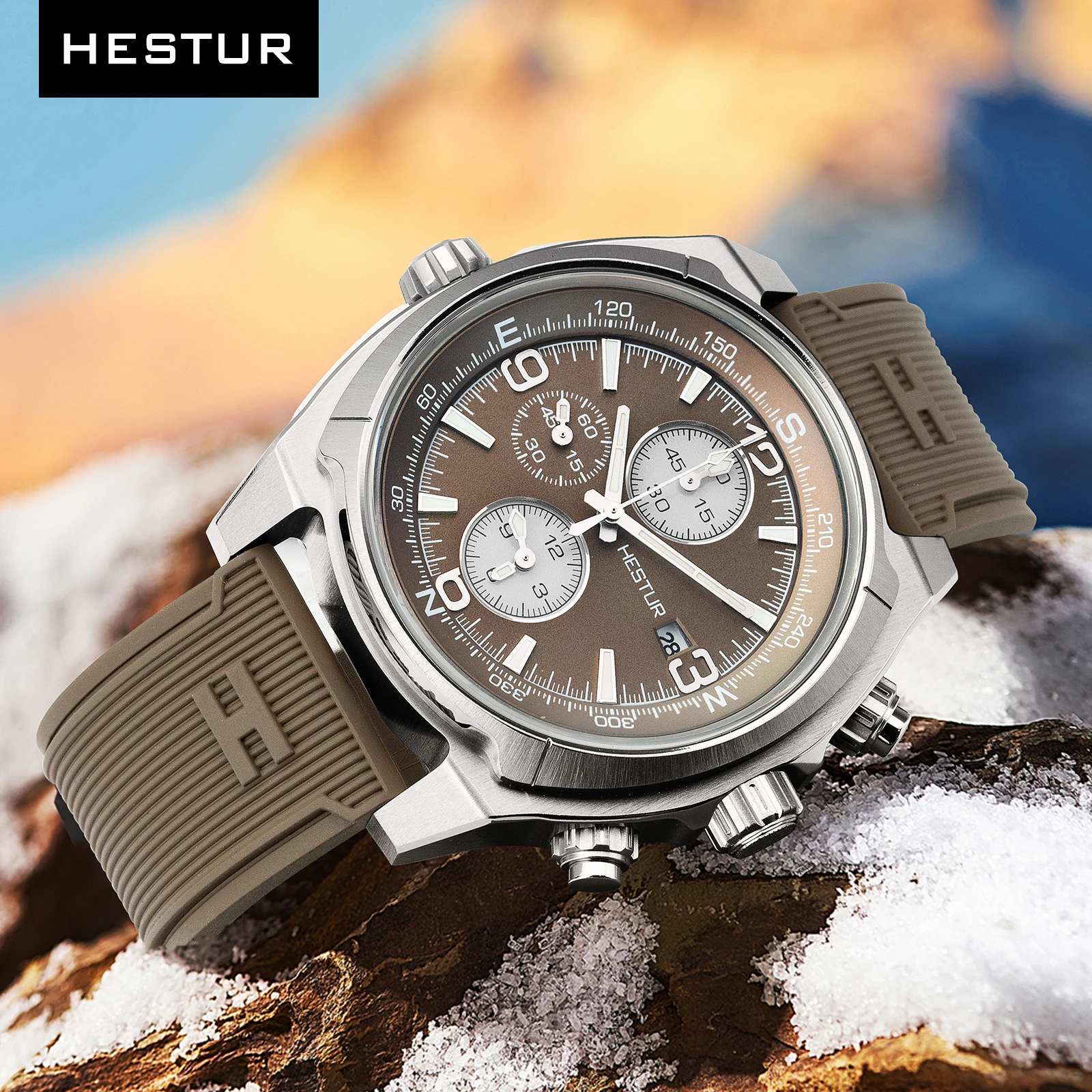 Hestur Field Men's Watch 44.5mm, Solar, Titanium Case, Military Tactical Quartz Wrist Watch, Sapphire, 150m Nylon and Rubber