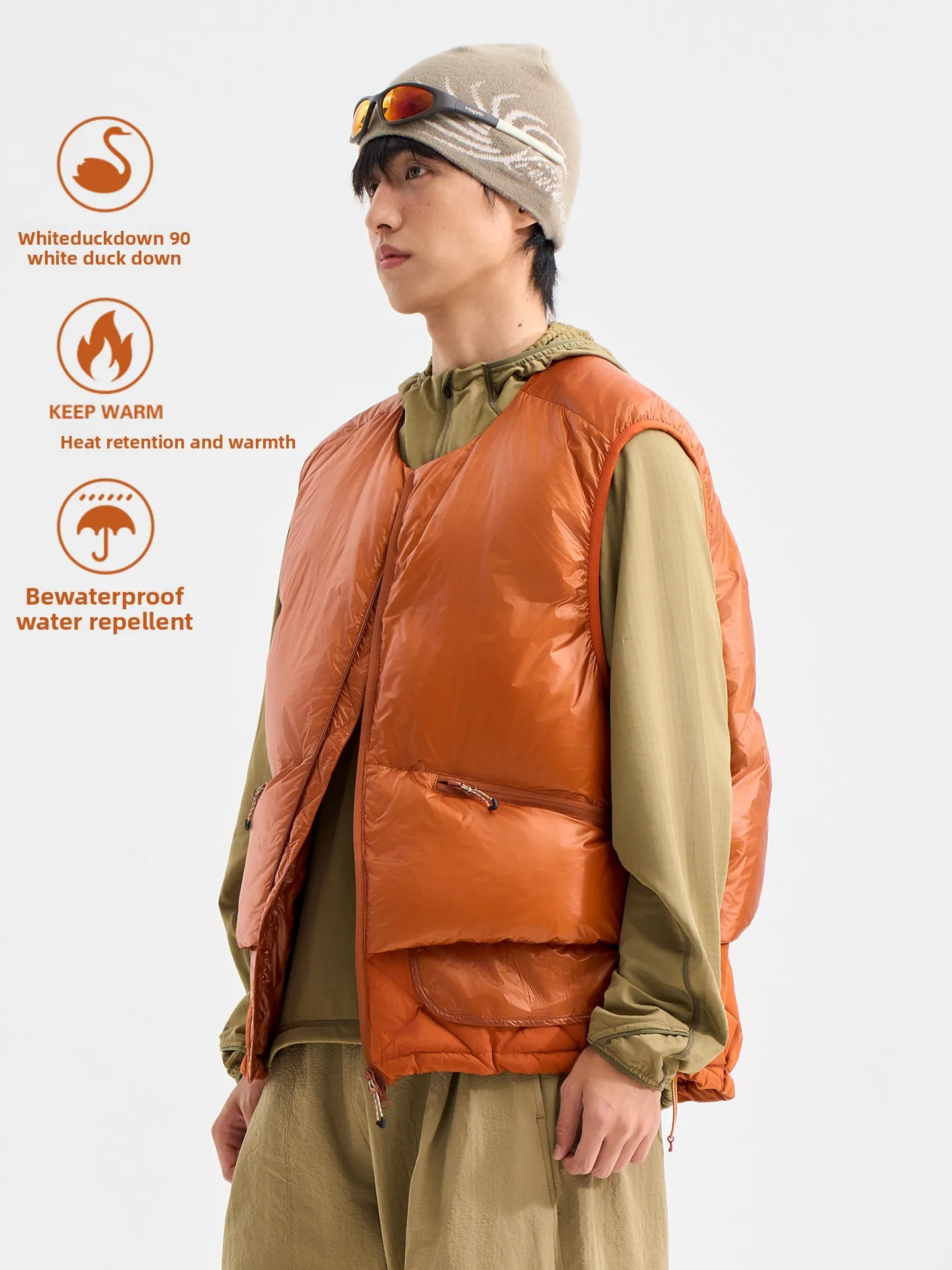 

Зимний уличный пуховый жилет из нейлона с пэчворком, на молнии, с круглым вырезом, модный, для многослойного ношения