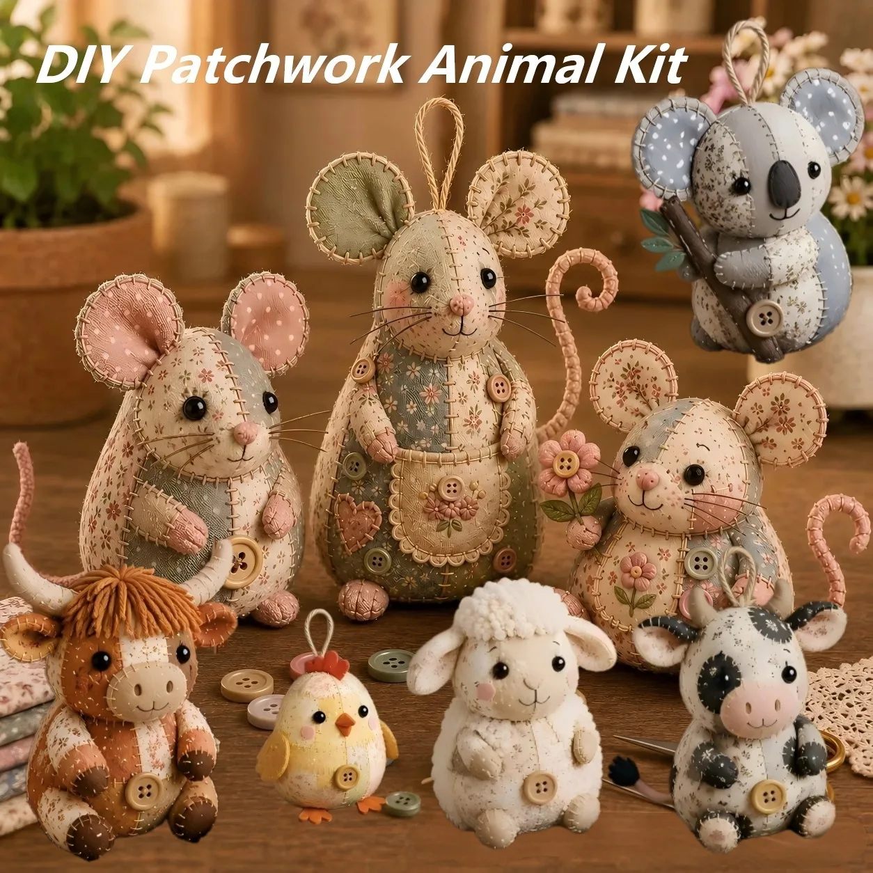 

DIY Patchwork Animal Kits Cute Patchwork Mouse DIY Kit Sewing Kit Handmade Craft Set for Beginners Creative Home Ornament Decor