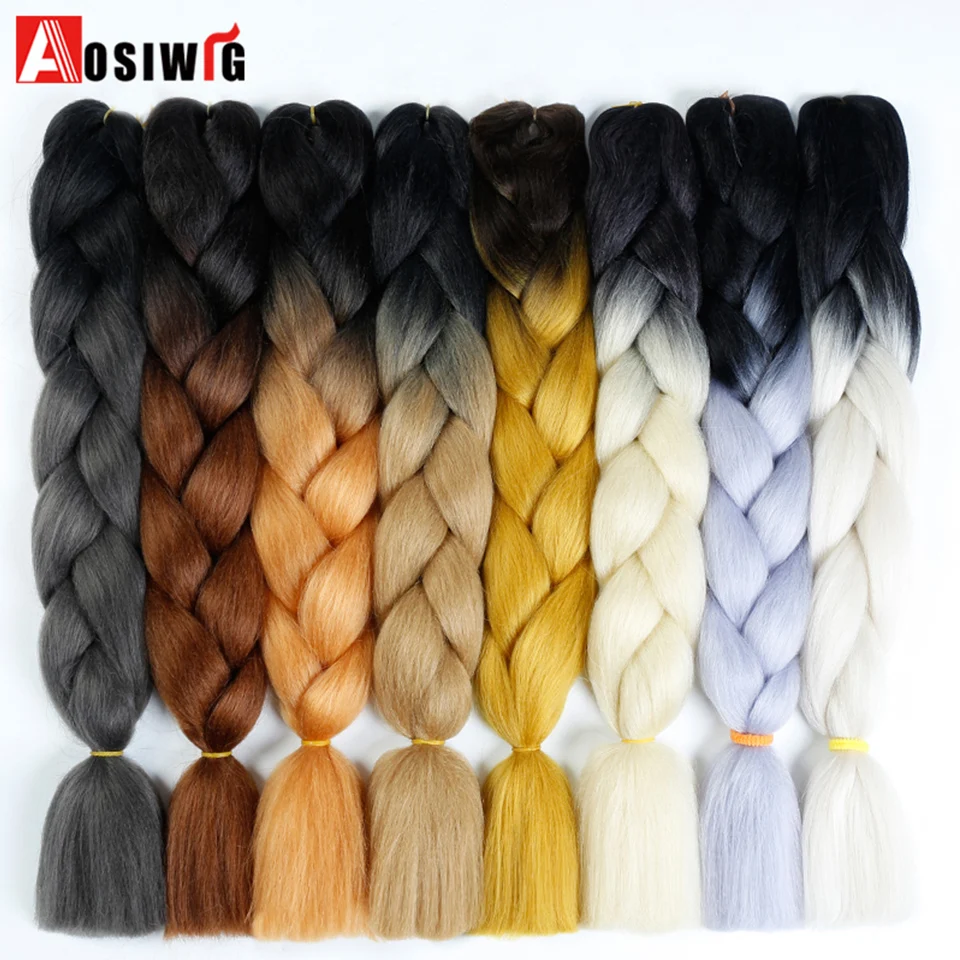 24 Inches Jumbo Braid Synthetic Braiding Hair Ombre Jumbo Hair Extension For Women DIY Hair Braids Pink Purple Yellow Gray