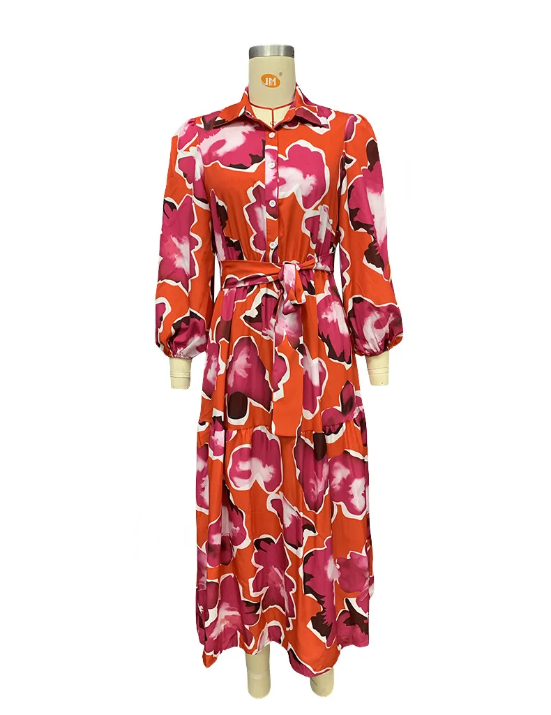 Autumn Turn-down Collar Women Bohemian Shirt Dress Single Breasted Button Long Female Print A-Line Casual Sundress image 4