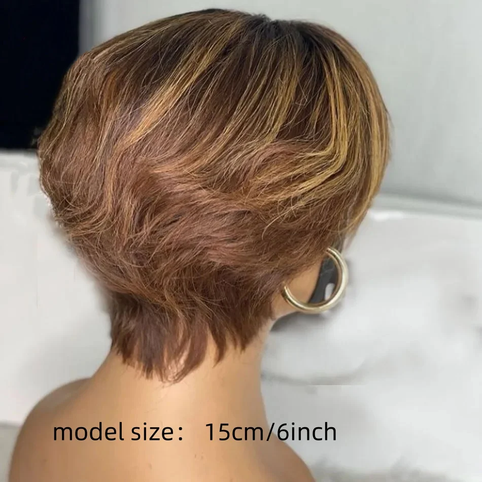 شعر مستعار بقص عابث 4/27 شعر بشري متدرج للنساء 100% شعر بشري قصير شعر مستعار مصنوع آليًا